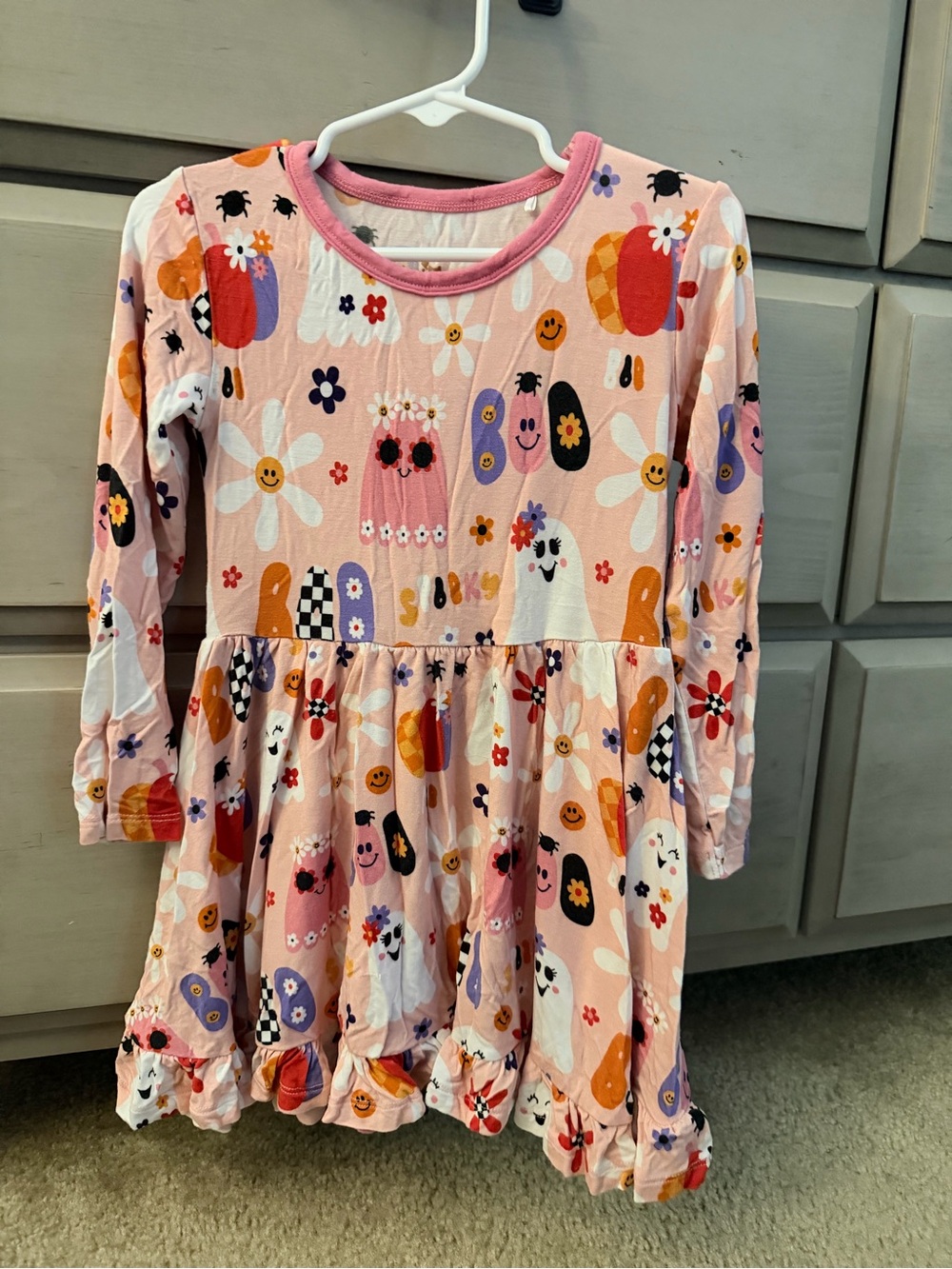 Halloween Girls Pink Bamboo long Sleeve Casual Dress